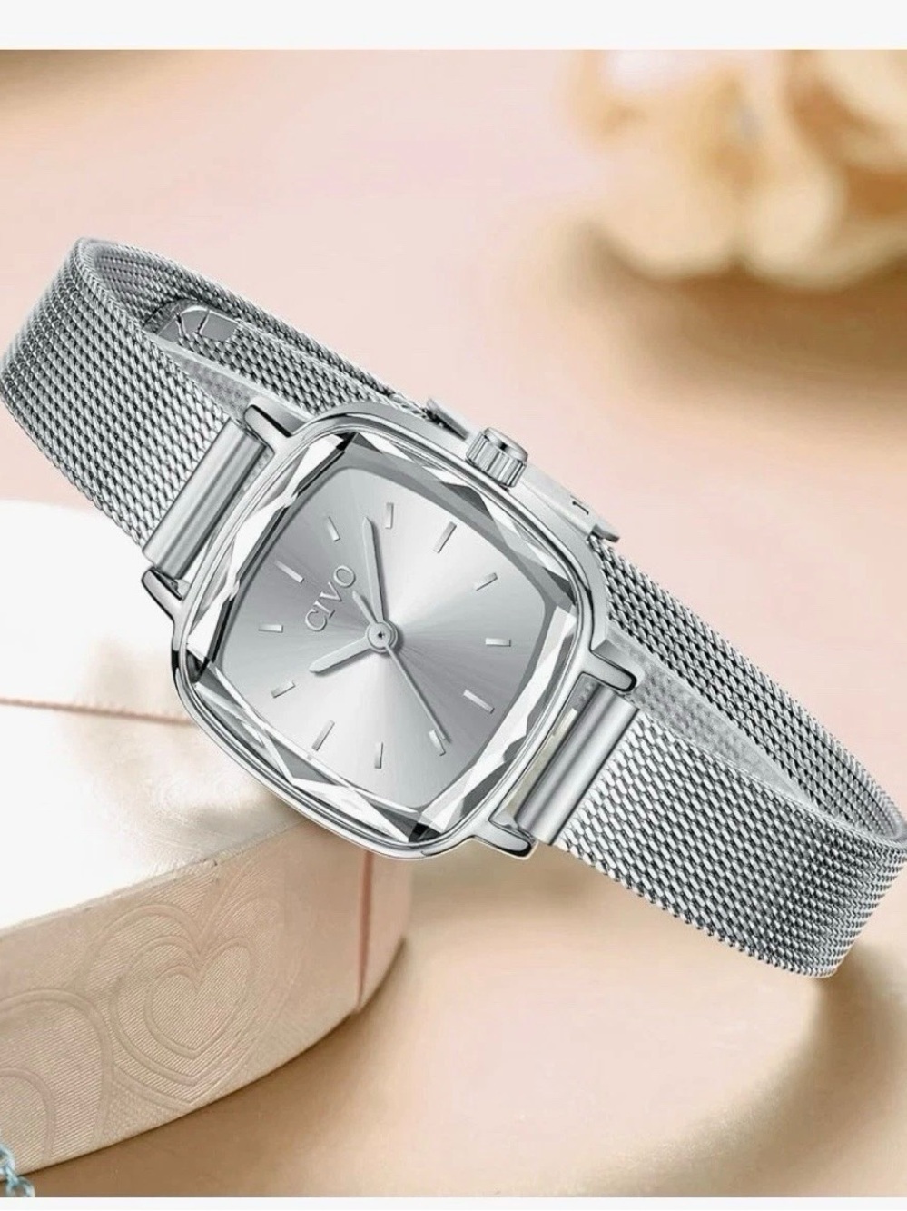 CIVO Womens Watch Waterproof Analog Quartz Square Thin StainlessSteel Mesh Strap